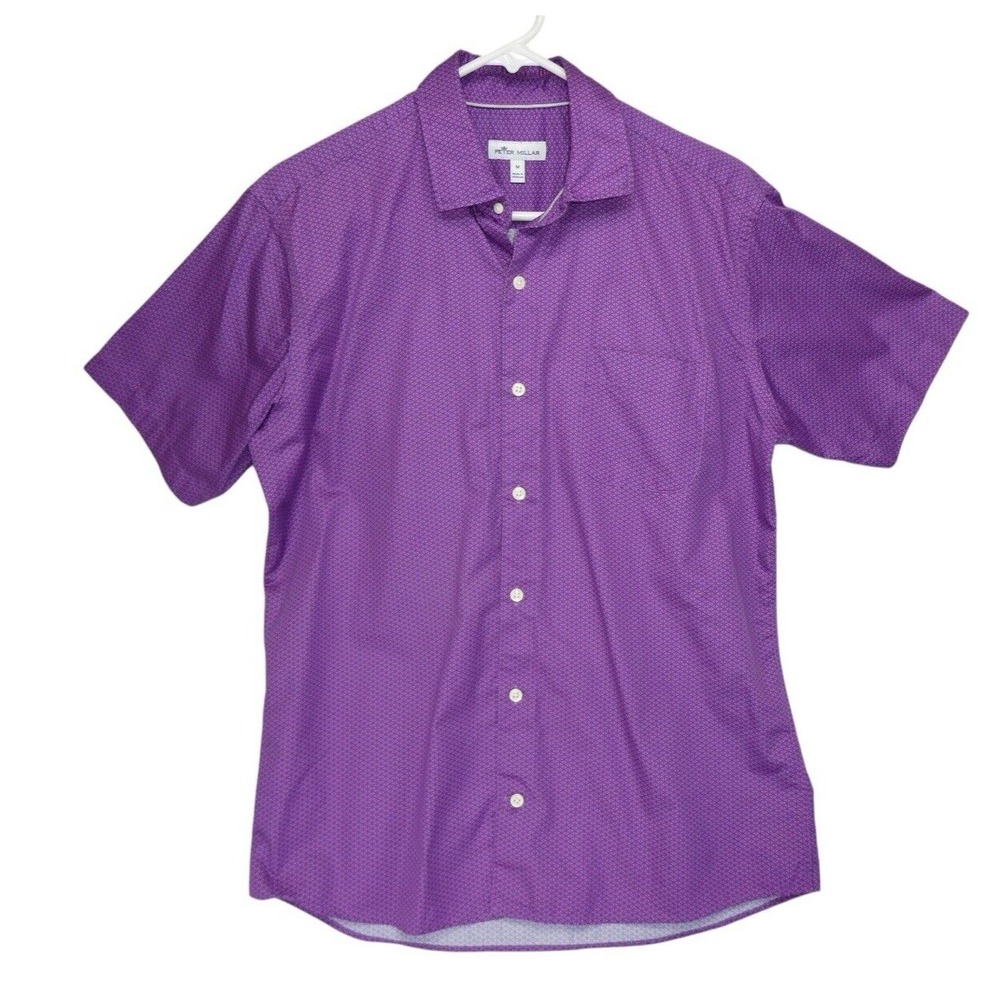 Peter Millar Shirt Mens Size M Pink Geometric‎ Button Up Short Sleeve